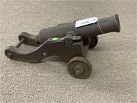 Cast Iron Cannon w/ Wood Cart - Barrell is 13 1/2"