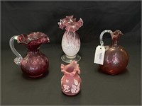 4 Pieces of Cranberry Glass