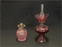 2 Cranberry Victorian Oil Lamps