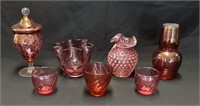 7 Pieces of Cranberry Glassware