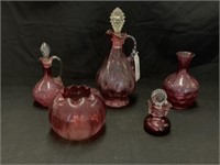 Victorian Cranberry Glassware - 5 pieces