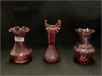 3 Victorian Cranberry Glass Vases
