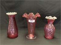 3 Cranberry Glass Vases