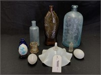 Antique Bottles, Smoke Bell & Glass Eggs