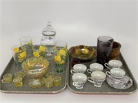 Yellow Rose Glasses & Miniature Punch Bowl Set