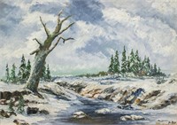 Oil on Canvas Winter Landscape Yuro