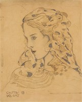 Austrian Ink and Watercolor Signed Gustav Klimt