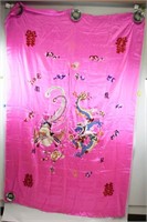 Chinese Silk Pink Embroidery Phoenix and Dragon
