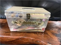 PLASTIC SEWING BOX WITH CONTENTS- SEWING