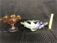 (2 PCS) CANDY DISHES - 1 CARNIVAL GLASS,