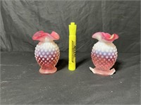 (2X) PINK & WHITE SMALL VASE, 4"H