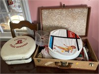 Vintage doll clothes and containers