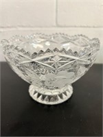 Vintage Crystal Pedestal Bowl Frosted Rose