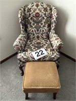 Cloth wing back chair and ottoman