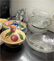 Assortment of glass and pottery bowls and