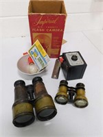 2 Vintage Binoculars and a Vintage Imperial Flash