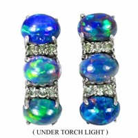 Black Opal Rainbow Sapphire Dia Cut 925 Earrings