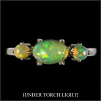 Fire Opal Rainbow Flash 925 Silver Ring Size 7