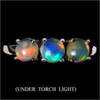 Fire Opal 14K White Gold Plate 925 Silver Ring 8.5
