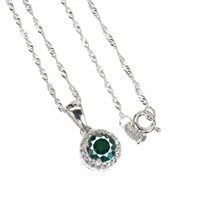 Green Topaz White Topaz 925 Silver Necklace 18"