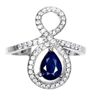 Sapphire Diffusion Cz 14K White GoldPlate 925 Ring