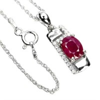 Red Ruby Cz 14K White Gold Plate 925 Necklace 18"