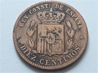 1879 Spain DIEZ CENTIMOS large coin