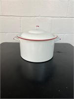 Stock Pot Red Trim Enamelware Soup Pot handled