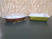 PYREX VERDE  & EARLY AMERICAN DIVIDED DISH W/LID