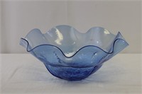 Blue Scalloped BLENKO Blown Glass Bowl
