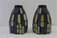 Pair of Vtg. Stained Glass Pendant Lamp Shades