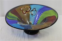 Murano-Style Blown Glass Footed Rainbow Bowl