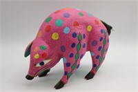 Artists Signed Ojeda Wood Carved Oaxacan Pink Pig