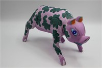 Artist-Signed Ojeda Oaxacan Wood Carved Purple Pig