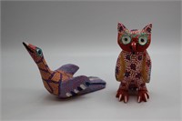 2-Pc. Oaxacan Wood Carved Owl & Bird