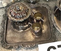 Group of silver - trays and creamers and sugars
