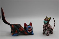 2 Signed Fabian Oaxacan Wood Carved Cats