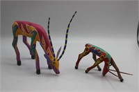 2 Signed Melchor Oaxacan Wood Carved Antelopes