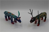 2 Signed Enrique Oaxacan Wood Carved Antelopes