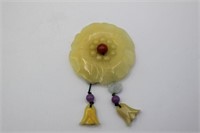 Vtg. Yellow/Jade/Lavender Flower Pendant