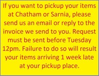 If you want to pickup your items at Chatham or Sa.