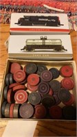 VINTAGE WOODEN CHECKERS , TOY LOCOMOTIVE AND TANK