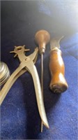 VINTAGE LEATHER TOOLS AND MASTER OIL CAP- OIL CAN