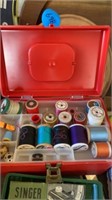 SEWING BOX WITH NOTIONS, SINGER SEWING MACHINE