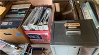 2 BOXES BINDERS, SCRAP BOOKS AND METAL FILE
