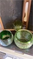GREEN PLANTERS, DISHES, OLD FITZGERALD DECANTER