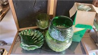 GREEN PLANTERS, DISHES, OLD FITZGERALD DECANTER
