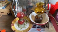 TRAY , PLATE, BOWL, & 2 OIL LAMPS