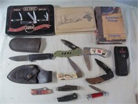 9pc Knives / Sheaths / Knife Boxes & Tin