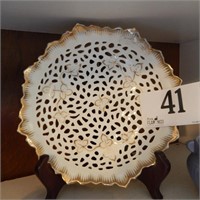 FOOTED LACE GOLD TRIM BOWL 8 IN